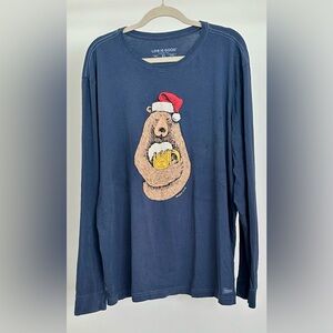 Life is Good Blue Long Sleeve Shirt with Bear Graphic